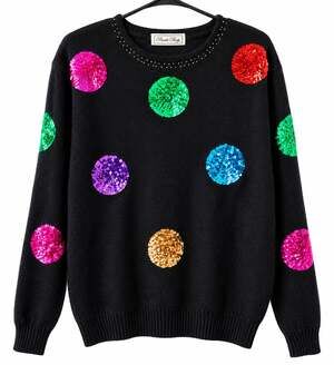 Private Party BlackSequin Polka Dot Sweater Vintage Retro 80-90's Style